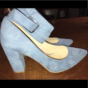 Wild Diva Lounge Blue Faux Suede Ankle-Wrap Pumps